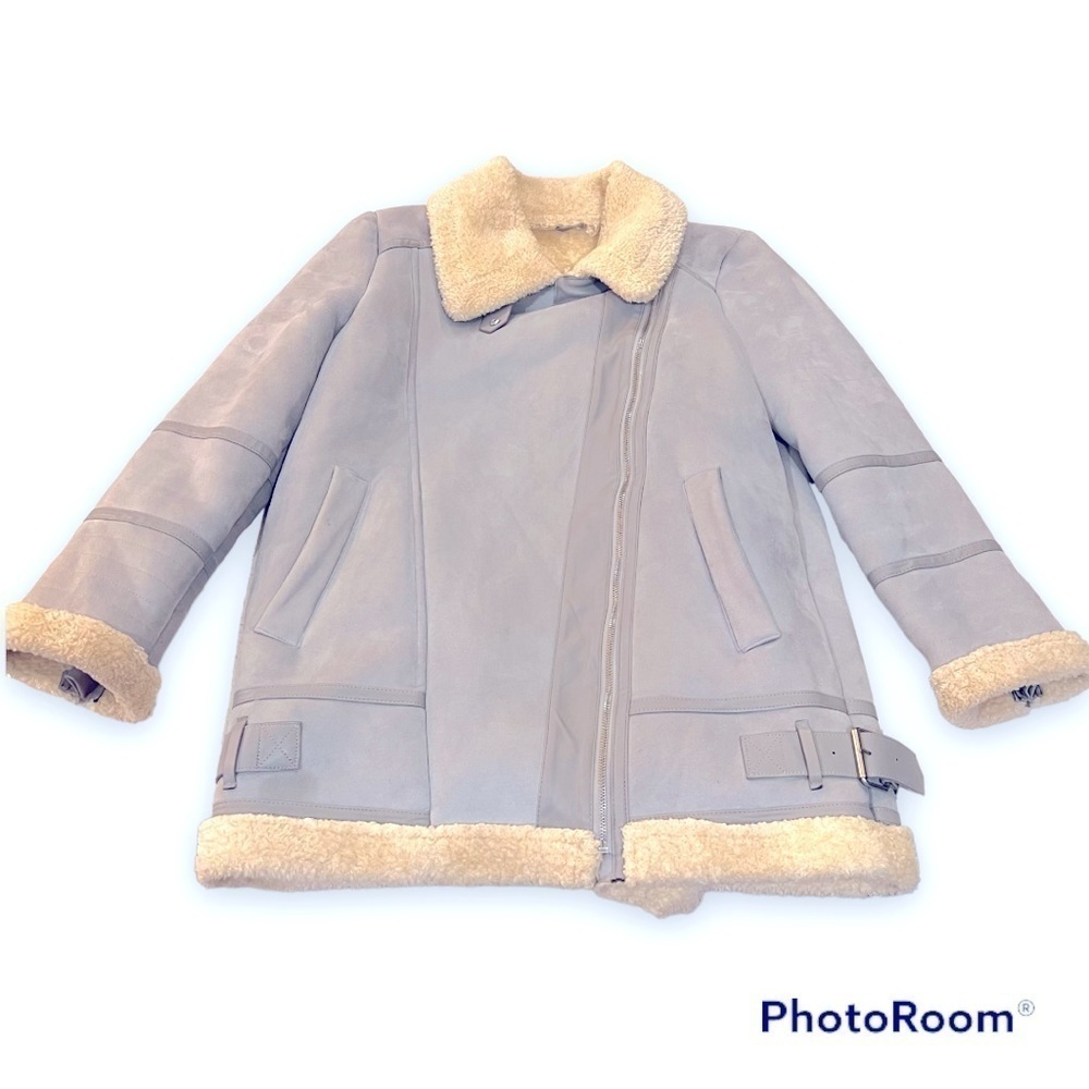 Zara Basic Parka Coat Faux Suede Shearling